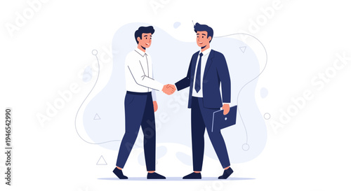 Businessmen shaking hands, partnership, agreement, successful deal, modern flat illustration