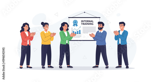 Team Applauding Success After Internal Training Session with Presentation