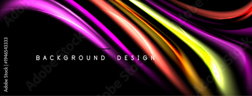 Abstract colorful waves flow across black space. Vibrant hues create dynamic, modern design element. Smooth gradients suggest movement.