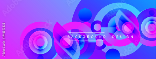 Abstract vibrant design features overlapping circles, gradients. Purple, blue hues dominate composition. Text reads background design. Modern aesthetic.