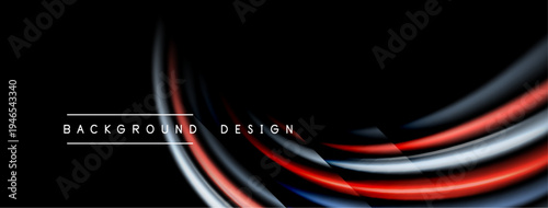 Abstract lines create dynamic visual effect. Red, white, blue streaks contrast against black background. Modern design element.