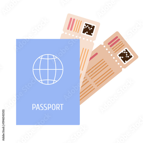 Travel Destinations Concept. Passport with Tickets Isolated on White Background. Flat Vector Illustration.