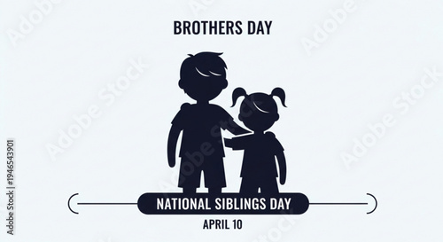 National siblings day poster with silhouettes of brother and sister on light background