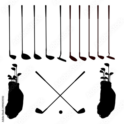 set of golf club silhouettes	
