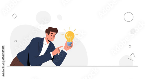 Man holding a glowing light bulb, symbolizing innovation, idea, and creativity