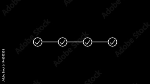 4 step infographic process with check mark icon. infographic step by step process icon animation on black background, step process success with check marks. Step-by-Step Guide