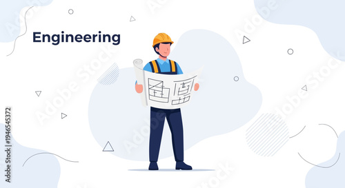 Engineer holding blueprints, planning construction project, engineering concept