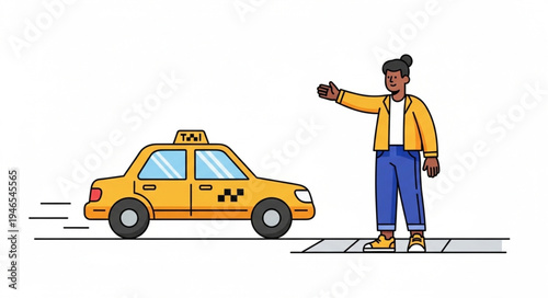 Man hailing yellow taxi cab.