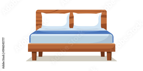 Cozy Bed: A beautifully crafted wooden bed, featuring a comfortable mattress and pillows, promises a serene and restful night's sleep. 