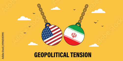 Geopolitical Tension: Visual metaphor of the USA and Iran as wrecking balls, symbolizing the strained relationship between these two nations.