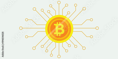 Gold Cryptocurrency Coin with Circuit Board Lines for Digital Finance Concept