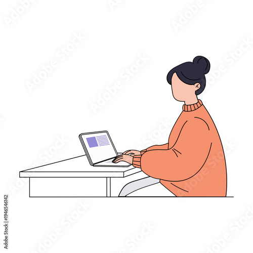 Woman Working on Laptop Illustration