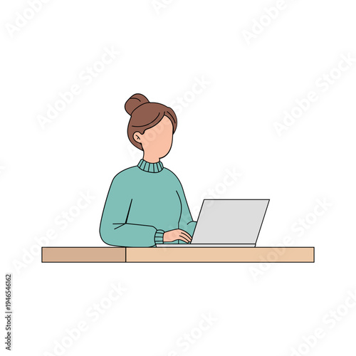 Woman Working on Laptop Illustration