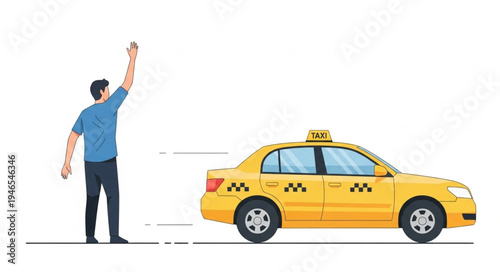 Man Hailing Yellow Taxi Cab.