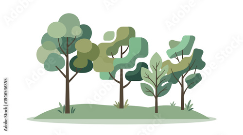 Stylized Illustration of a Cluster of Green Trees on a Patch of Ground