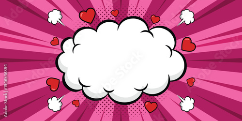 Comic Heart and Cloud Burst: A pop art explosion of love and emotion, with hearts and cloud burst over a background. Perfect for conveying feelings and messages with a touch of fun.