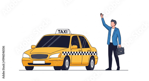Man Hailing Yellow Taxi Cab.