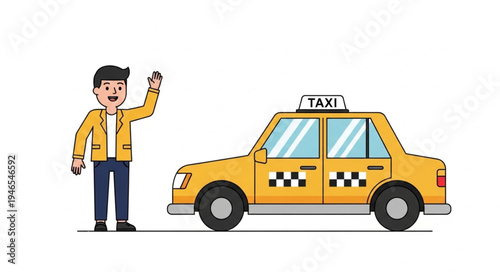 Man Hailing Yellow Taxi Cab.