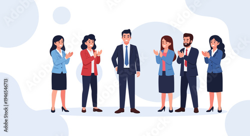 Business Team Applauding Leader, Success, Recognition, Teamwork, Corporate Meeting