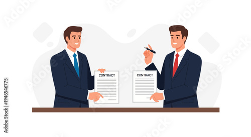 Businessmen signing contract, agreement, partnership, deal, handshake, legal document