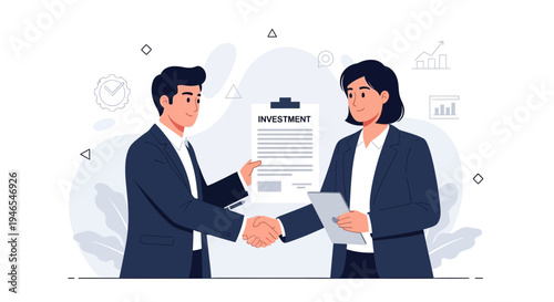 Business partners shaking hands over investment contract, agreement and success