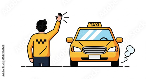 Man Hailing Yellow Taxi Cab.