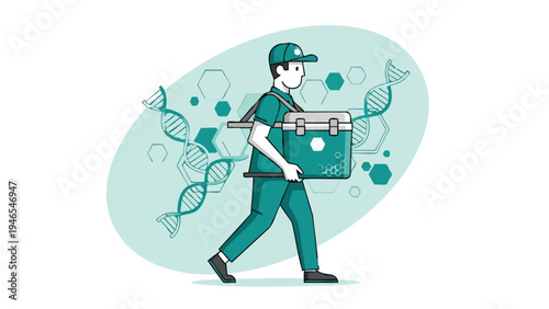 Un ilustrador vectorial de un chico de reparto delivering paquetes en España, con un diseño plano y moderno, listo para usar en proyectos de marketing y publicidad.