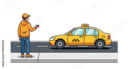 Man hailing a yellow taxi.