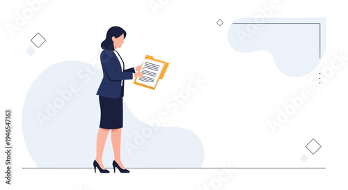 Businesswoman in Suit Holding Document Folder, Professional Woman at Work