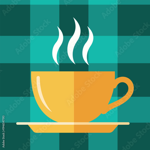 Steaming Beverage: A captivating, minimalist illustration showcases a warm, inviting cup of beverage, its aromatic steam gently rising against a backdrop.