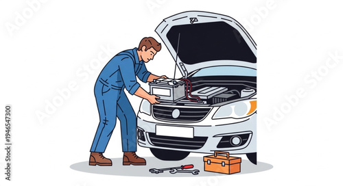 Mechanic Working on Car Engine.