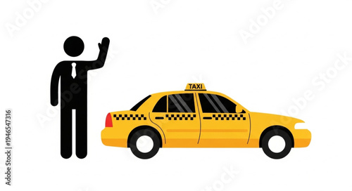 Man Hailing Yellow Taxi Cab.