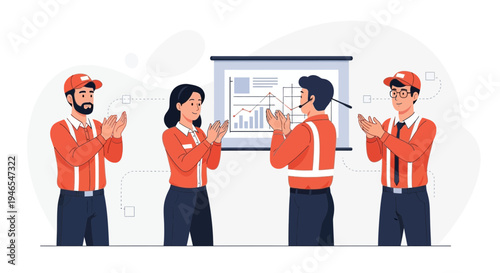 Team Applauding Success in Business Meeting with Presentation