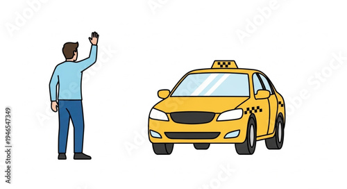 Man Hailing Yellow Taxi Cab.