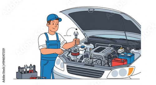 Mechanic working on car engine.