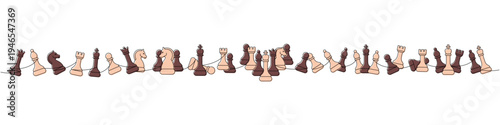 Vertical minimalist chess line art with stacked rows of pieces symbolizing strategy, balance, and abstract design