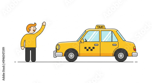 Man Hailing Yellow Taxi Cab.