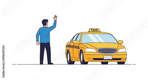 Man hailing yellow taxi cab.