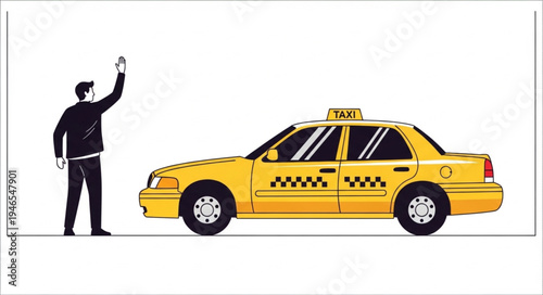 Man hailing a yellow taxi.