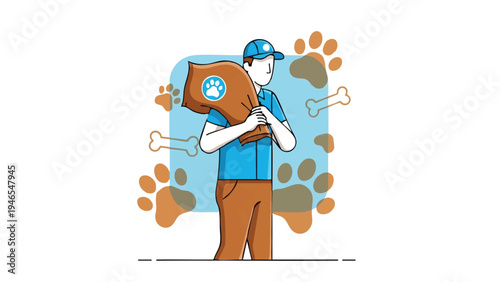Un ilustrador vectorial de un chico de reparto delivering paquetes en España, con un estilo de diseño plano y moderno, listo para usar en materiales de marketing y publicidad.