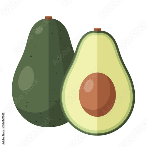 Fresh Avocado Halved with Pit, Healthy Food Illustration