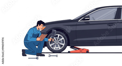 Mechanic changing car tire.