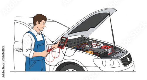 Mechanic Working on Car Engine.