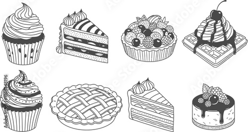 Vector illustrations of delicious desserts and cakes