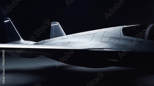 Sleek futuristic private jet on dark background