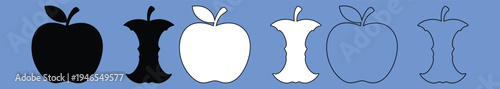 Black and white apple and apple core outlines fruit