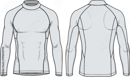 compression, shirt, long, sleeve, athletic, sportswear, apparel, mockup, front, back, view, raglan, performance, fitness, training, clothing, garment, template, vector, illustration, design, uniform