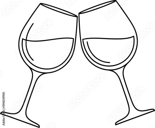 Two wine glasses clinking together in a celebratory toast gesture