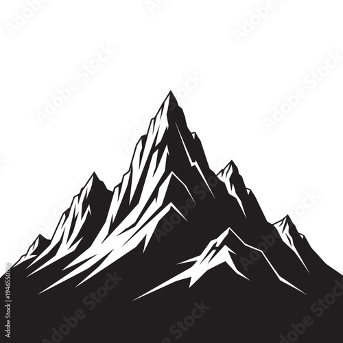 A black and white mountain range silhouette.