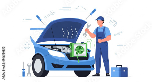 Mechanic Working on Car Engine.